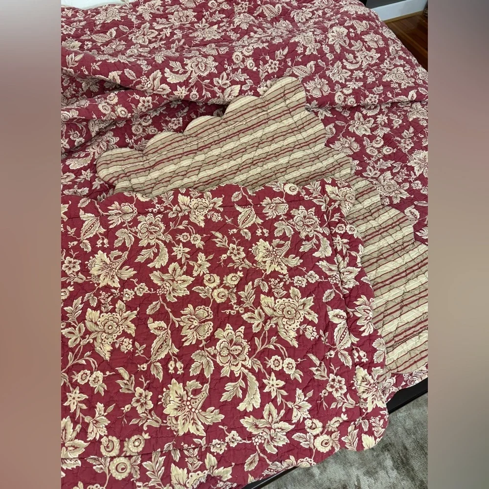 Restoration Hardware French Country Floral Stripes Pair of King Pillow Shams